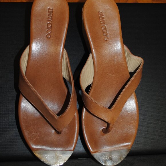 JIMMY CHOO WOMENS SZ 9 1/2 BROWN PLATFORM CORK SANDLE WEDGES - Picture 8 of 11